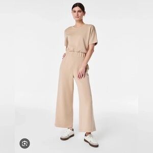 SPANX Airessentials Wide-Leg Jumpsuit Tahini Beige Medium Petite